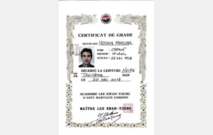 Certificat de Grade Hoshin Moosool 3ème Dan